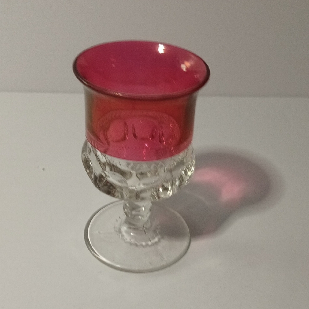 Indiana Glass Cranberry King Crown Cranberry Thumbprint Wine Goblet